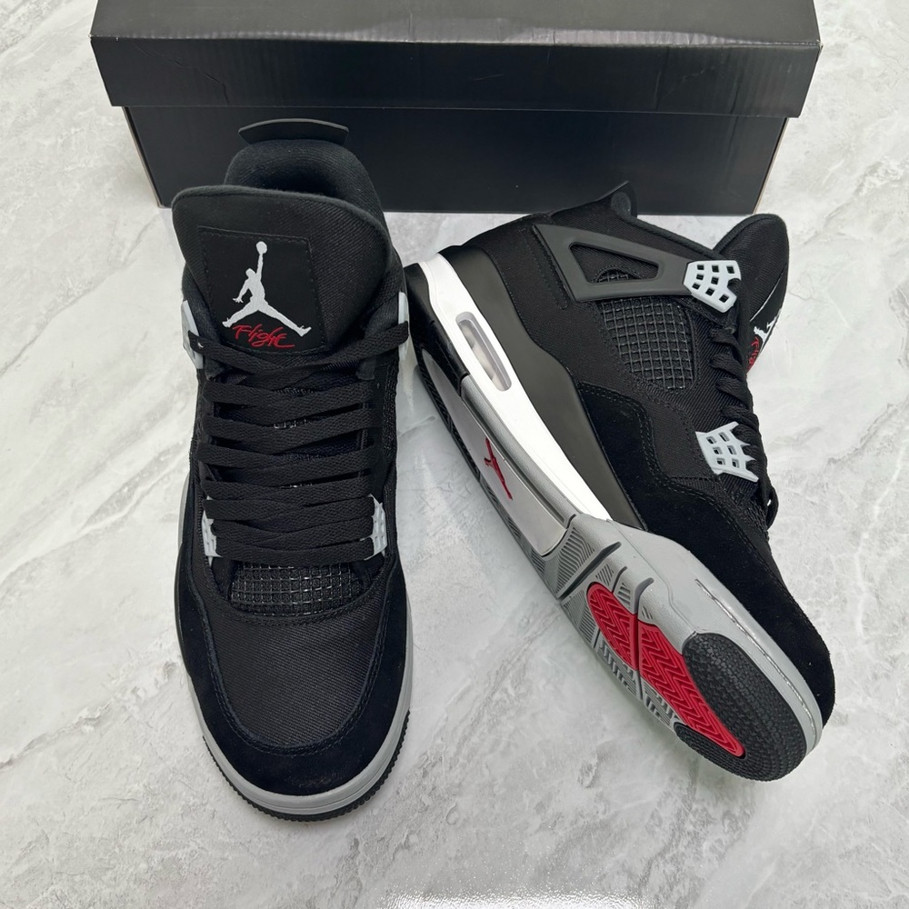 Men’s Black & Gray Sneakers -Brand New Retro 4 Black Canvas - Picture 3 of 6
